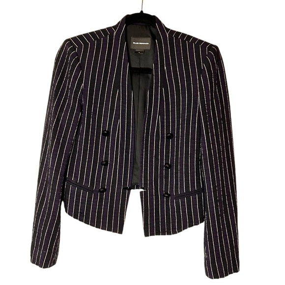 Club Monaco Jackets & Blazers - Club Monaco Women's Navy/ Black/Gold Striped Open Blazer- Size Small